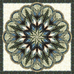Deepwood Calm • 100" Square Timeless Treasures: Stormy Sea and assorted batik collections.
