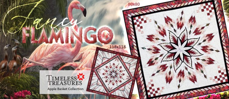 Fancy Flamingo Purchase Pattern: $62.50 • 80x80 & 118x118 • Fabrics: Timeless Treasures - Apple Basket Collection