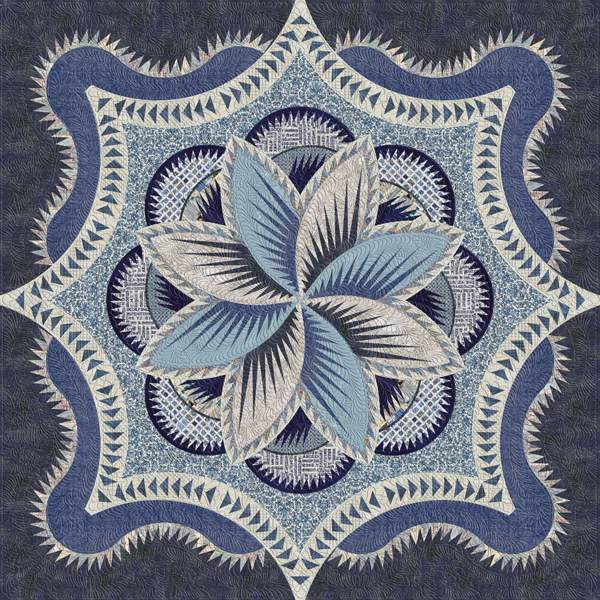 Indigo Hosta Hues Kit • 100x100 This kit contains everything you need including detailed pattern instructions, paper templates, and fabrics to complete this project. It comes with 26 5/8 yd of fabrics including binding. We're offering 50% off the mixer pattern price. You are not able to purchase the pattern or fabric kit individually. Kit with Pattern Sale: $438.25 ($480.50)