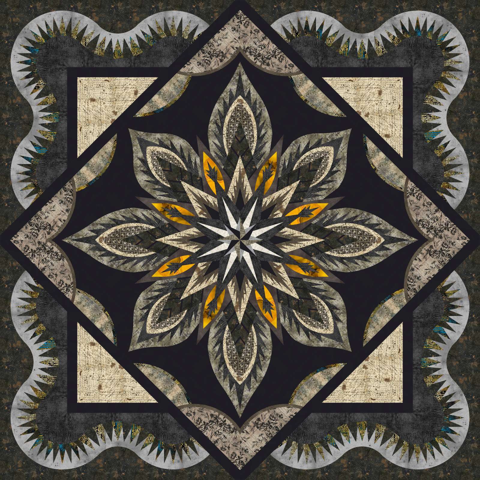 Dragons Tail Tairn This kit includes 31-1/8 total yards of fabric including binding and can be purchased with or without the pattern. Fabric Only: $461.50 Kit with Replacement Papers: $517.75 Kit with Pattern: $582.00