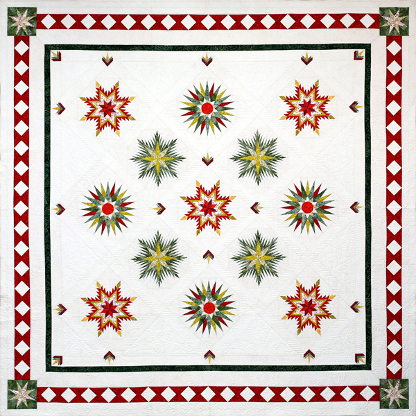 Winter Traditions in red, green, and gold.